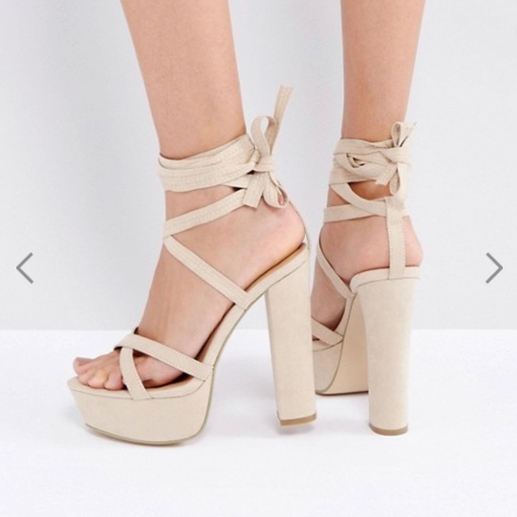 nude lace up platform heels